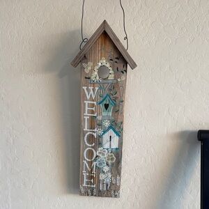 Rustic Wooden Welcome Birdhouse Hanging Sign Decor